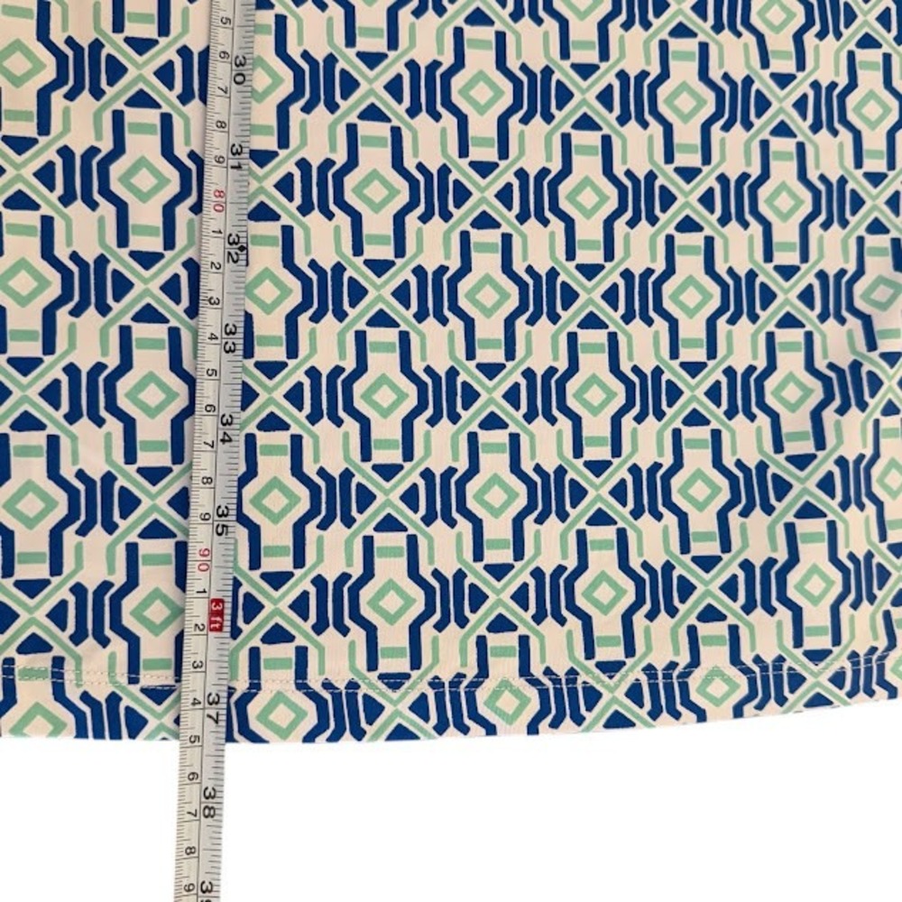 J.McLaughlin Blue Green Geometric Short Cap Sleeve Fit Flare Mini Dress Womens L - Picture 4 of 4
